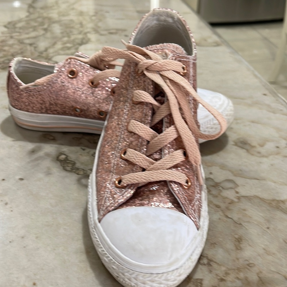Girls converse all star glitter pink gold    not cloth sneakers